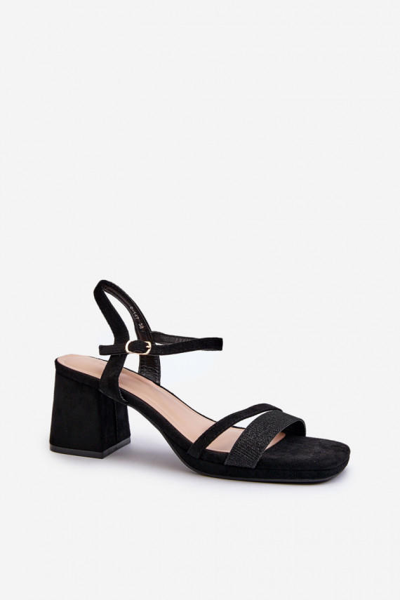 Women's High Heel Sandals with Shiny Strap Black Tessata