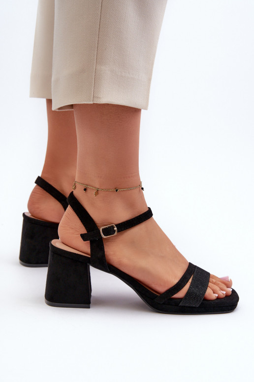 Women's High Heel Sandals with Shiny Strap Black Tessata