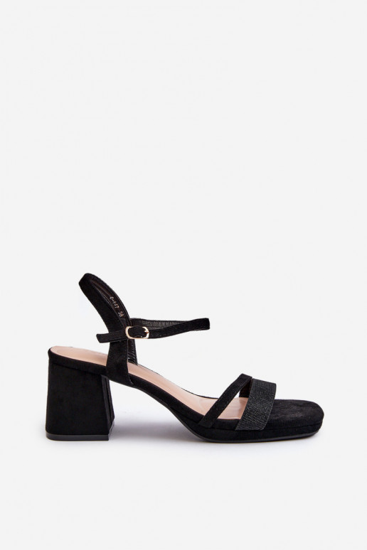 Women's High Heel Sandals with Shiny Strap Black Tessata