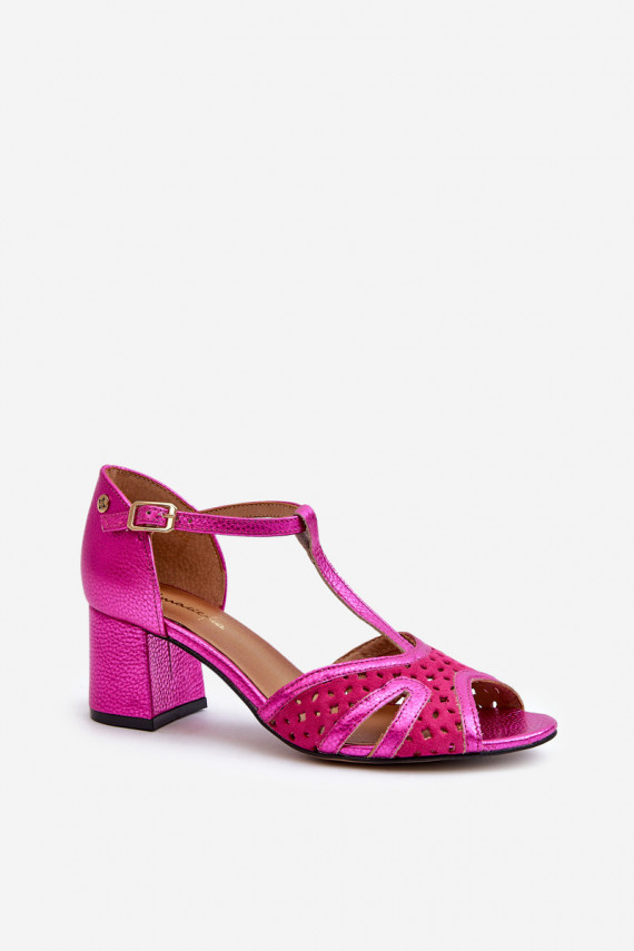 Women's Leather Sandals with Heels Maciejka 06551-15 Fuchsia