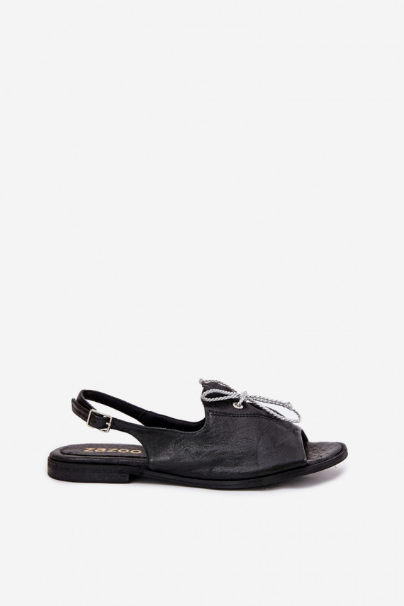 Leather Flat Sandals Zazoo 2898 Black