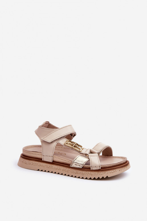 Zazoo 50103 Women's Leather Platform Sandals Beige