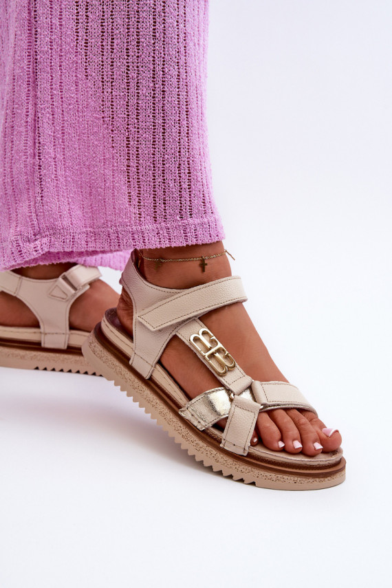 Zazoo 50103 Women's Leather Platform Sandals Beige