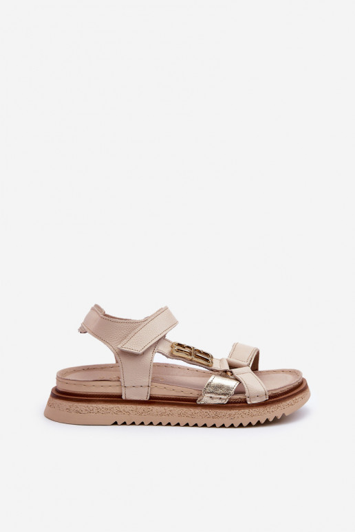 Zazoo 50103 Women's Leather Platform Sandals Beige