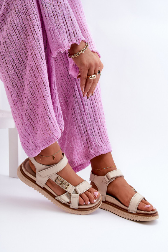 Zazoo 50103 Women's Leather Platform Sandals Beige