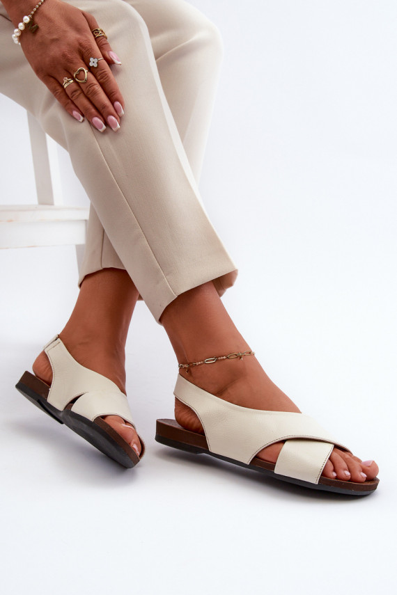 Zazoo 40407 Women's Leather Sandals Light Beige