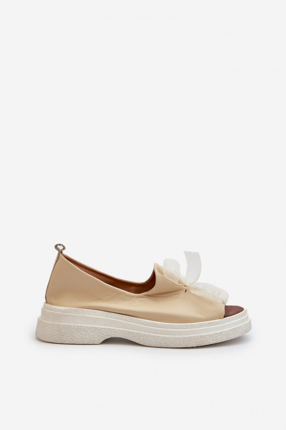 Zazoo 2939 Leather Women's Sandals with Bow Light Beige