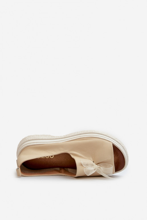 Zazoo 2939 Leather Women's Sandals with Bow Light Beige