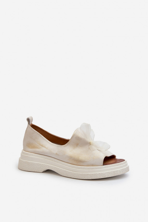 Zazoo 2939 Women's Leather Sandals with Bow Golden Distressed