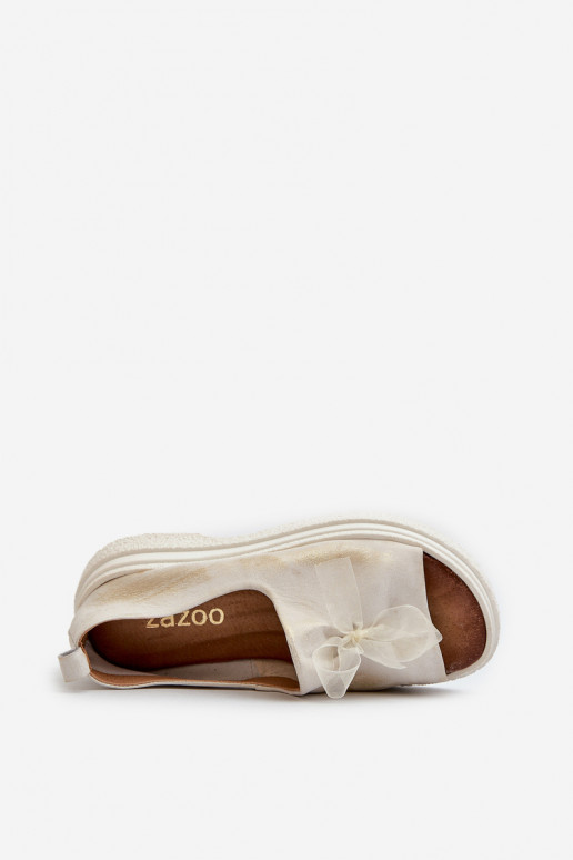 Zazoo 2939 Women's Leather Sandals with Bow Golden Distressed
