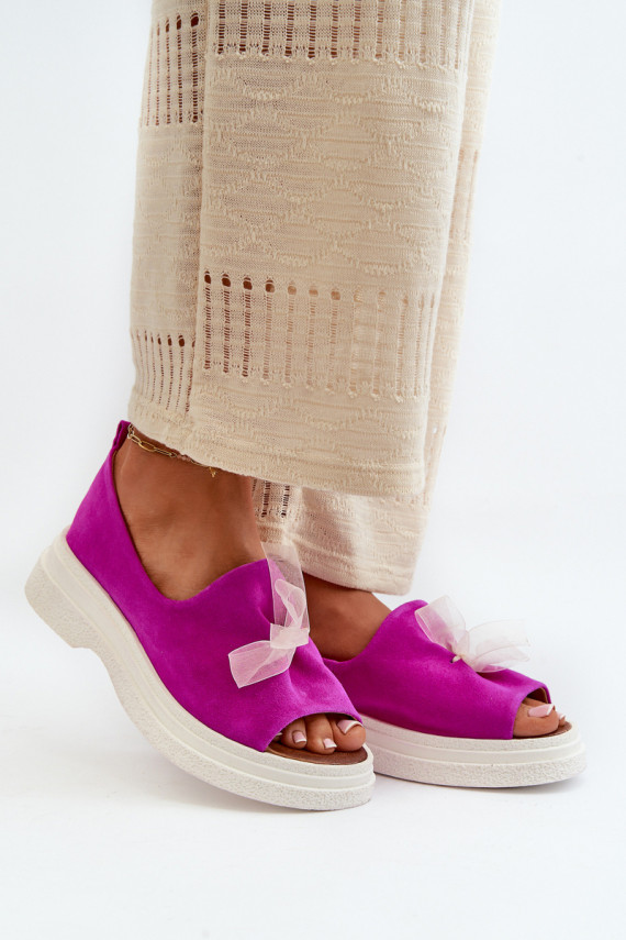 Zazoo 2939 Suede Women's Sandals with Bow Fuchsia