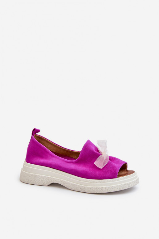 Zazoo 2939 Suede Women's Sandals with Bow Fuchsia