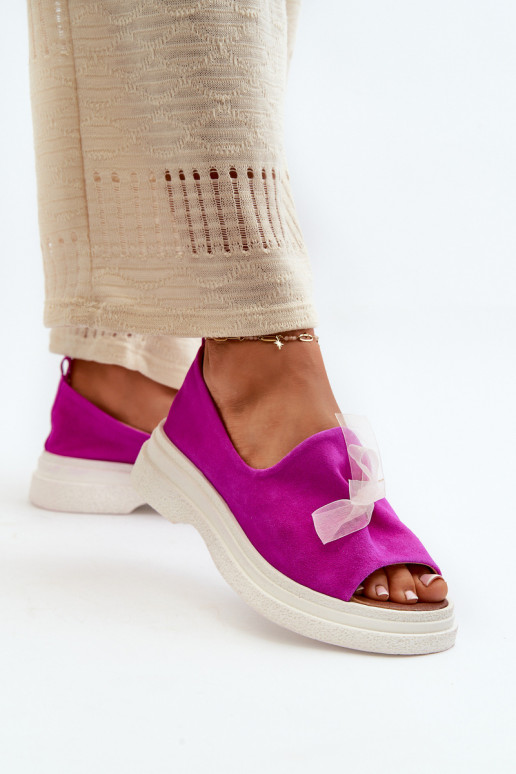 Zazoo 2939 Suede Women's Sandals with Bow Fuchsia