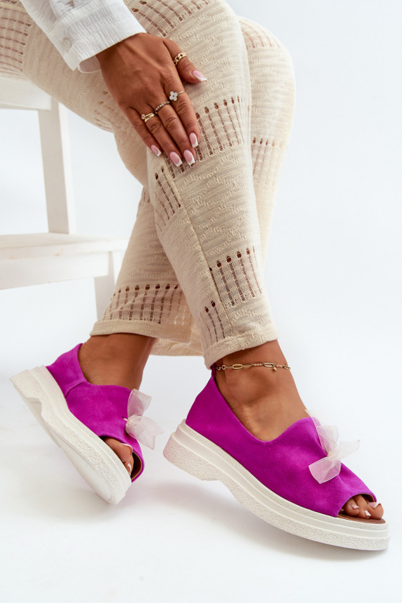 Zazoo 2939 Suede Women's Sandals with Bow Fuchsia