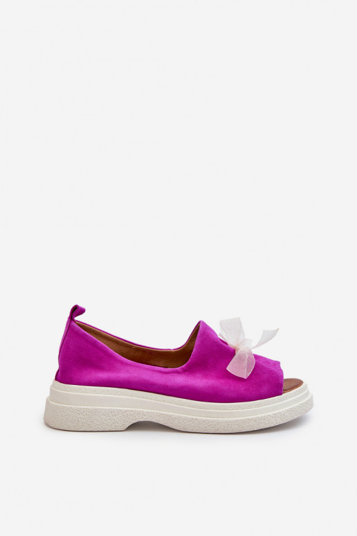 Zazoo 2939 Suede Women's Sandals with Bow Fuchsia