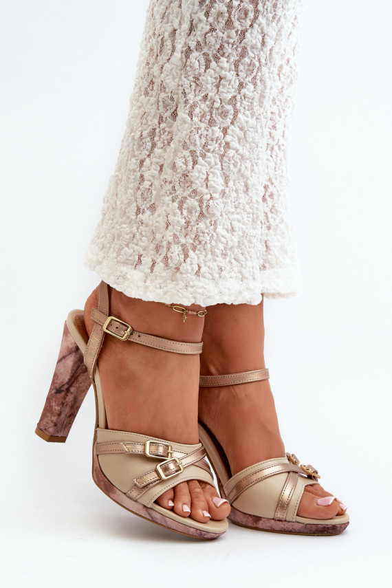 Women's Leather Sandals with Heel Maciejka 06564-22 Beige-Gold