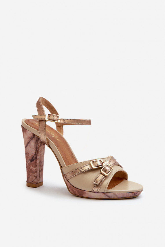 Women's Leather Sandals with Heel Maciejka 06564-22 Beige-Gold