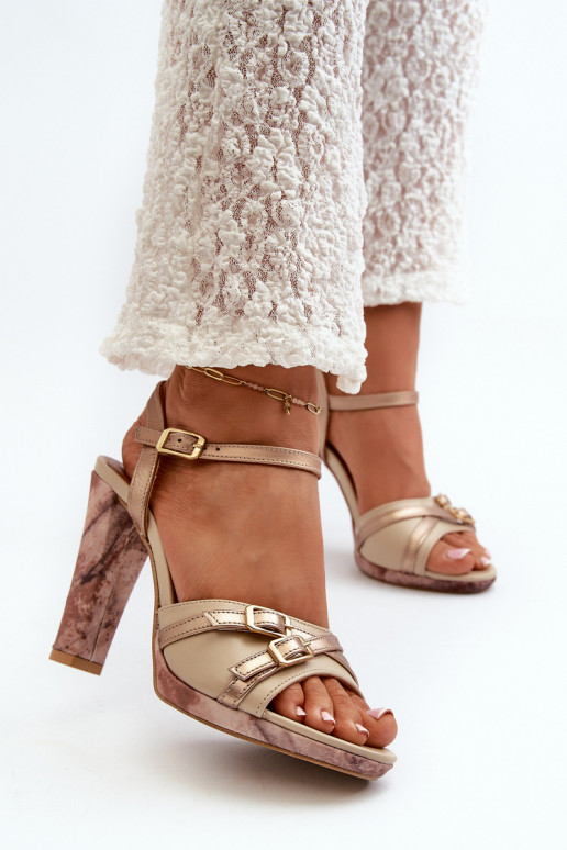Women's Leather Sandals with Heel Maciejka 06564-22 Beige-Gold