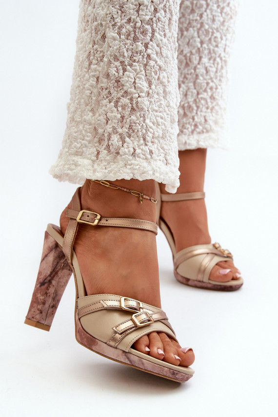 Women's Leather Sandals with Heel Maciejka 06564-22 Beige-Gold