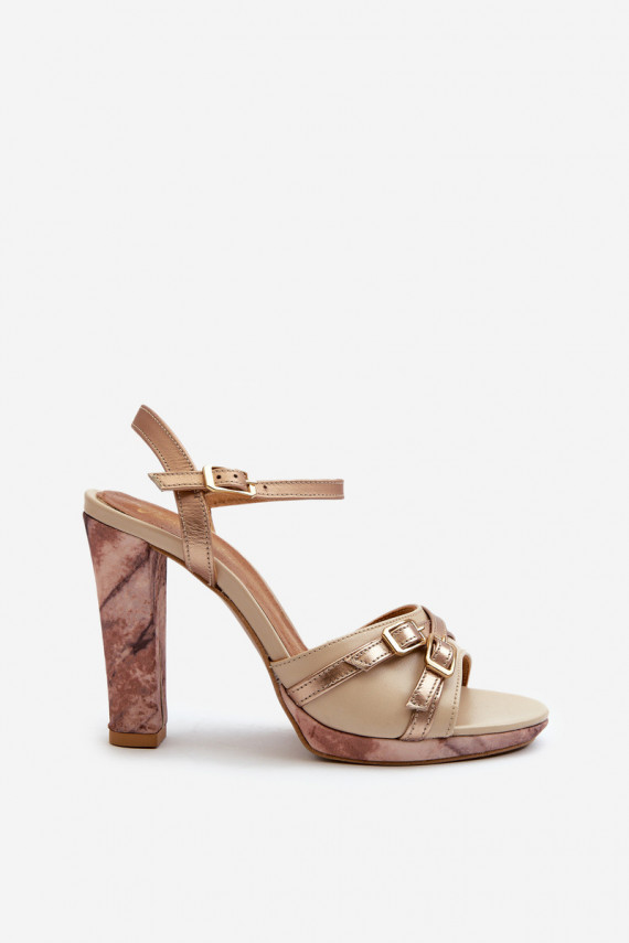 Women's Leather Sandals with Heel Maciejka 06564-22 Beige-Gold