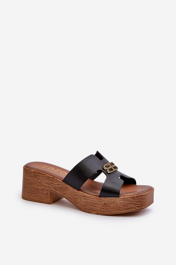 Zazoo 40412 Leather Elegant Women's Flip-Flops with Golden Decoration Black