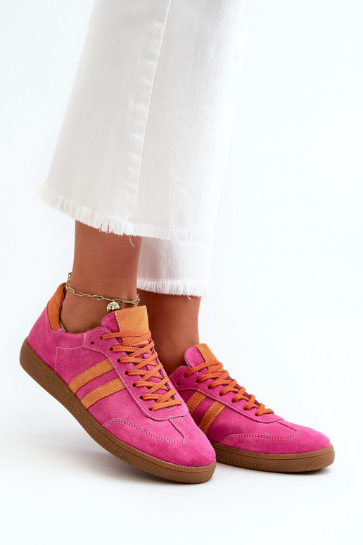 Zazoo N1068 Low Women's Suede Sneakers Fuchsia