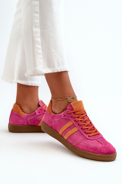 Zazoo N1068 Low Women's Suede Sneakers Fuchsia