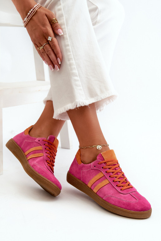 Zazoo N1068 Low Women's Suede Sneakers Fuchsia