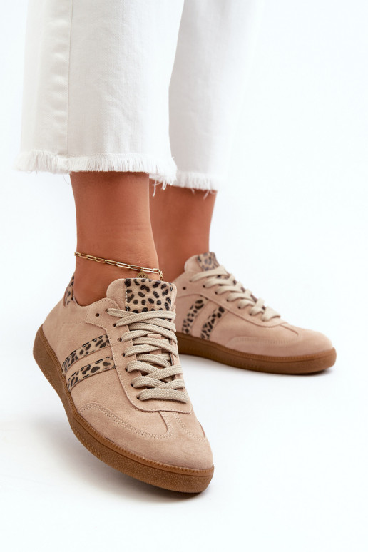 Zazoo N1068 Suede Low Women's Sneakers Beige