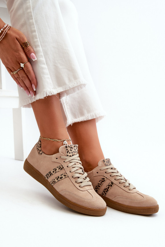 Zazoo N1068 Suede Low Women's Sneakers Beige
