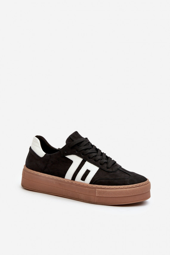 Black Leather Women's Platform Sneakers Zazoo N1095S2