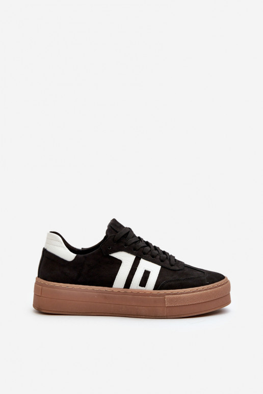 Black Leather Women's Platform Sneakers Zazoo N1095S2