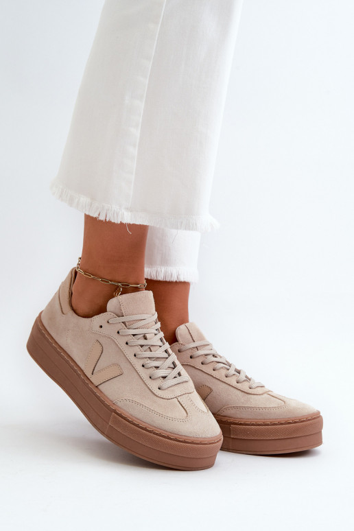 Zazoo N1100S2 Women's Suede Platform Sneakers Beige