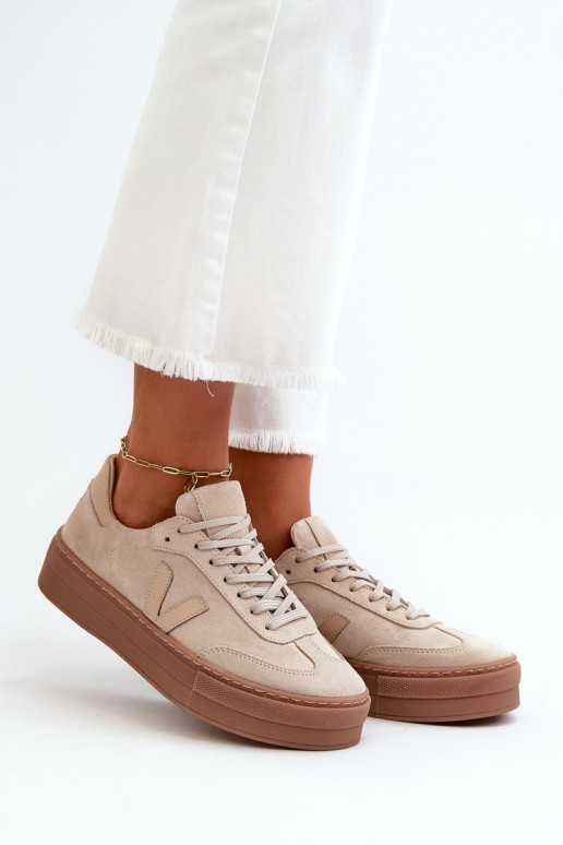 Zazoo N1100S2 Women's Suede Platform Sneakers Beige