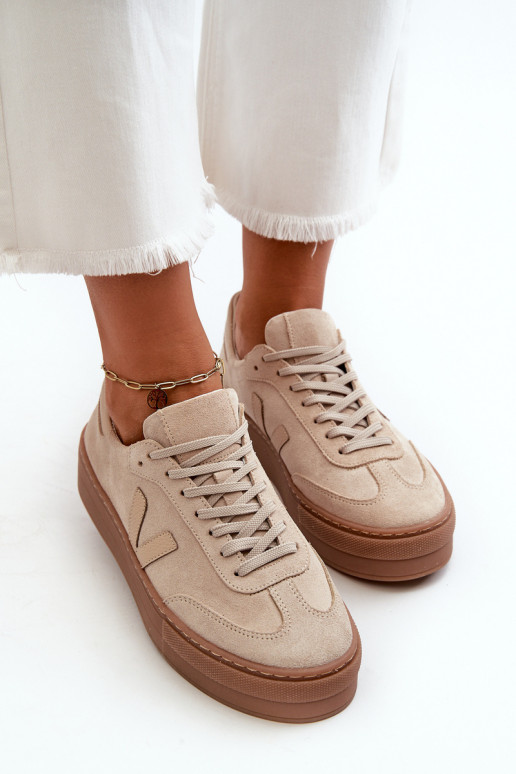 Zazoo N1100S2 Women's Suede Platform Sneakers Beige