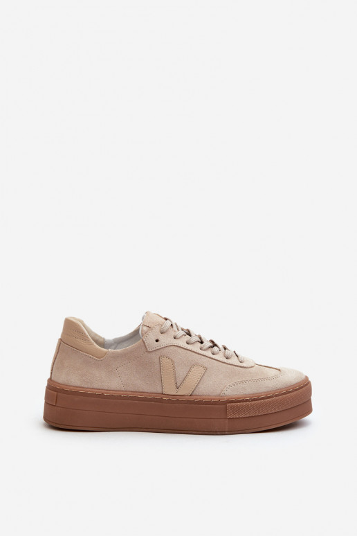 Zazoo N1100S2 Women's Suede Platform Sneakers Beige