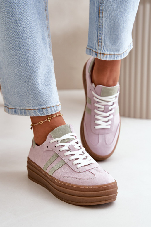 Zazoo N1068S4 Women's Suede Platform Sneakers Purple