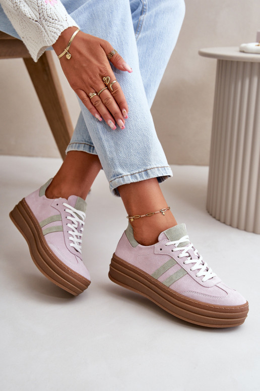 Zazoo N1068S4 Women's Suede Platform Sneakers Purple
