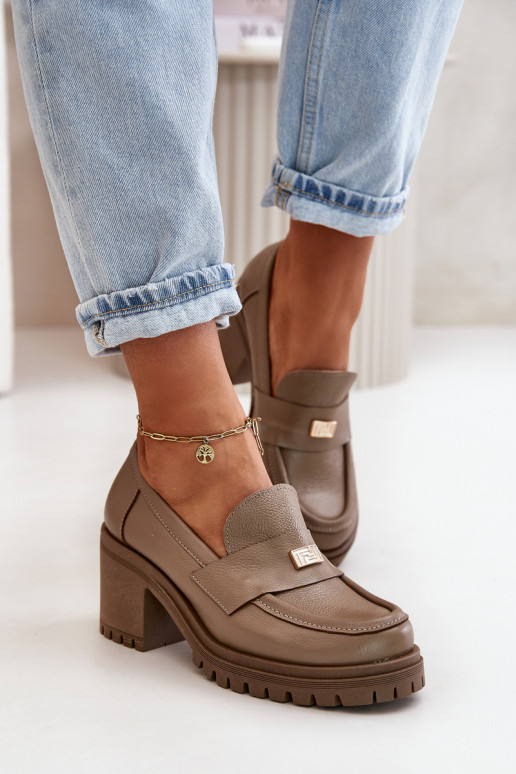 Zazoo 20168 Elegant Women's Heels Natural Leather Dark Beige