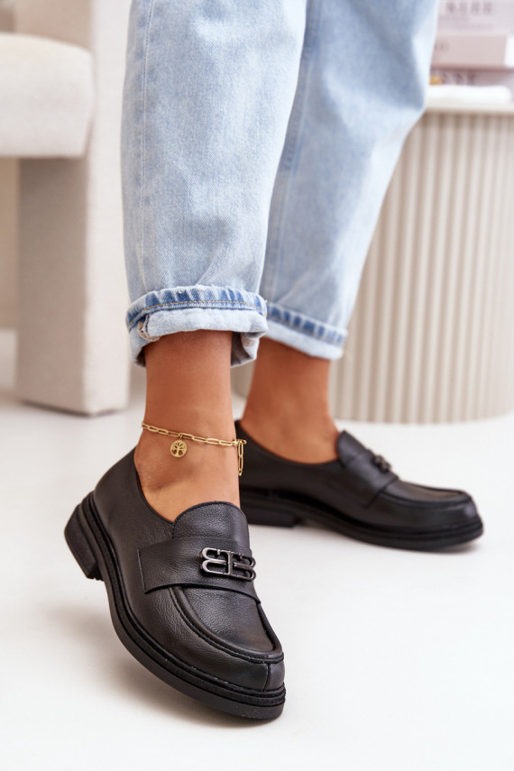 Zazoo 20102 Stylish Patent Leather Loafers on Chunky Platform Black