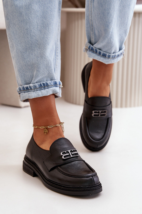 Zazoo 20102 Stylish Patent Leather Loafers on Chunky Platform Black