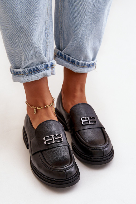 Zazoo 20102 Stylish Patent Leather Loafers on Chunky Platform Black