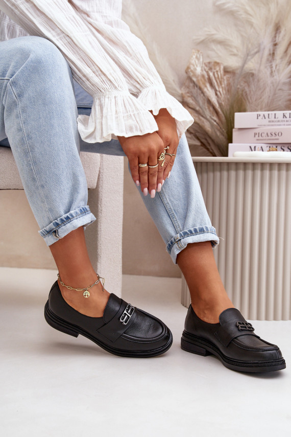 Zazoo 20102 Stylish Patent Leather Loafers on Chunky Platform Black