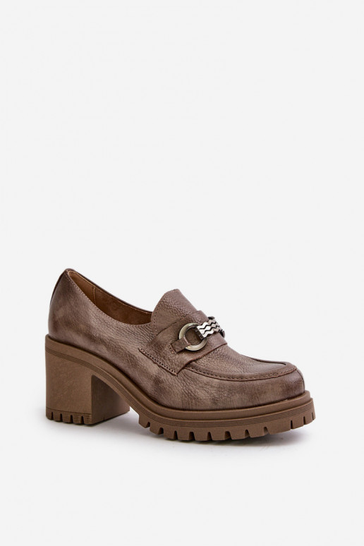 Zazoo 20175 Women's Heeled Shoes Natural Leather Dark Beige