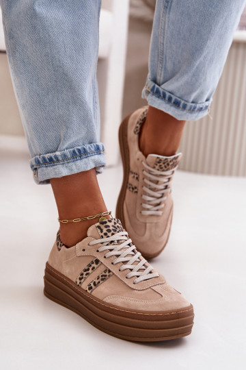 Zazoo N1068S4 Women's Suede Platform Sneakers Leopard Pink 2