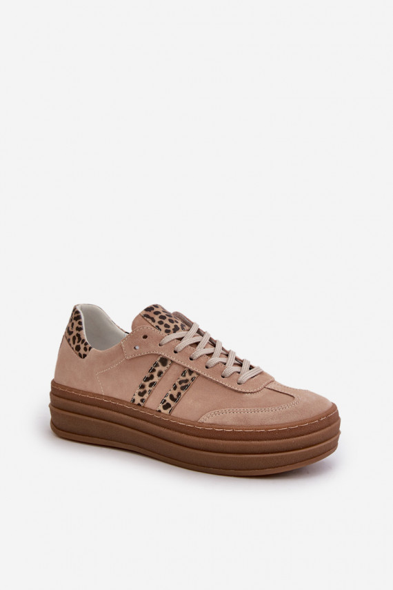 Zazoo N1068S4 Women's Suede Platform Sneakers Leopard Pink