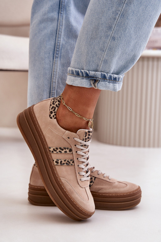 Zazoo N1068S4 Women's Suede Platform Sneakers Leopard Pink
