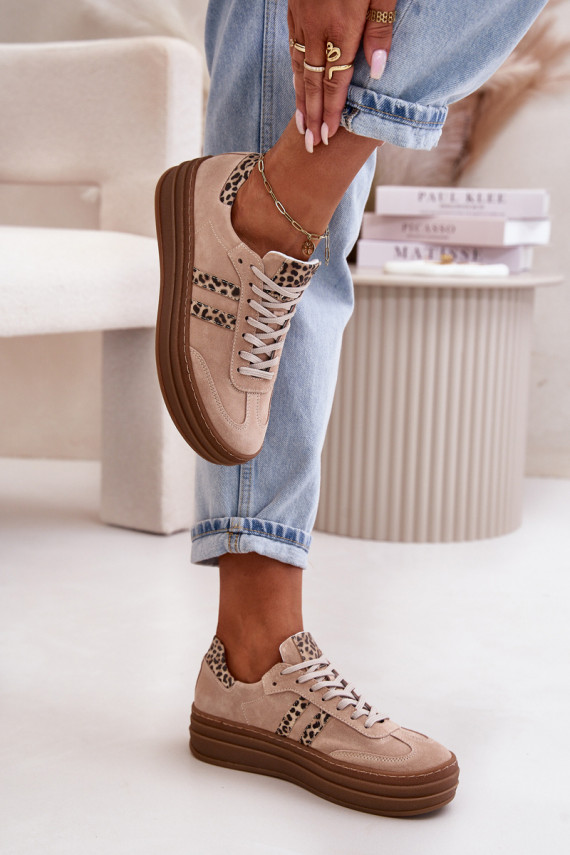 Zazoo N1068S4 Women's Suede Platform Sneakers Leopard Pink
