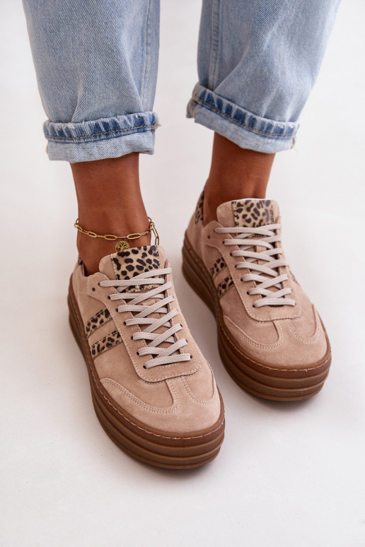 Zazoo N1068S4 Women's Suede Platform Sneakers Leopard Pink