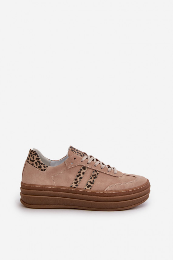 Zazoo N1068S4 Women's Suede Platform Sneakers Leopard Pink
